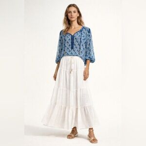 Calypso St. Barth silk blue and white boho blue and white blouse. Size XS.